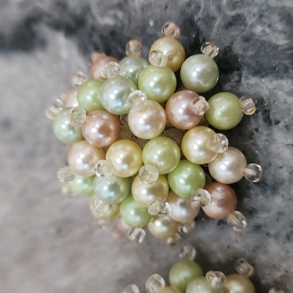 Vintage Beaded Cluster Clip-On Earrings - Picture 2 of 4